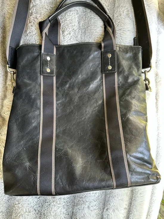 Coach F70558 Black Heritage Web Foldover Leather Messenger Bag - Picture 2 of 10